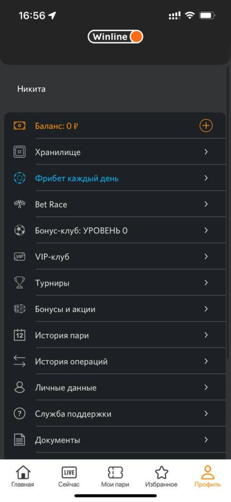 Личный кабинет Винлайн в приложении